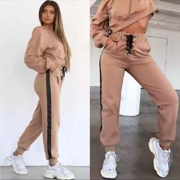 Tiger Mist Jogger Beige/Black Pacifica Lace -Up Track Pants, Size Xs - Picture 1 of 14